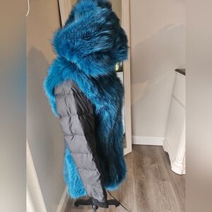 Blue Genuine Fur Hooded Coat. Samual Reiz. NWOT